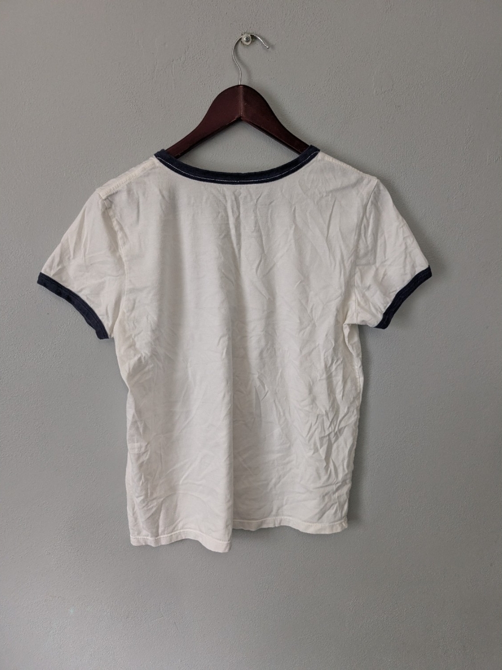 Patagonia Organic Cotton White Navy Blue Trim Ringer Crew Neck Tshirt Medium - Picture 2 of 6